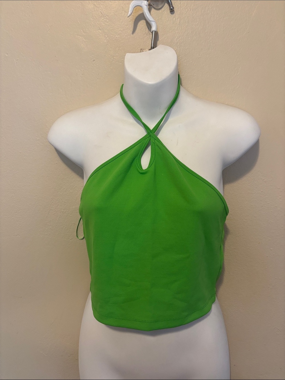 Zara Bright Green Halter Keyhole Crop Top